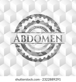 Abdomen grey emblem with geometric cube white background. 