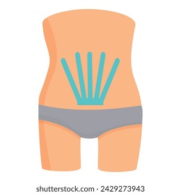 Vector de dibujos animados de icono de cinta kinesio abdomen. Dolor y salud. Medicina corporal