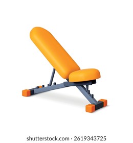 Item isolado 3d da bancada abdominal. Equipamentos de ginástica desportiva realista para treinamento. Ferramenta de treino de bombeamento muscular. Dispositivo de atleta, renderização de elemento de vetor