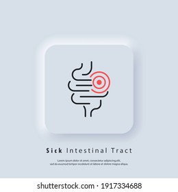Abdominal bloating icon. Not healthy digestive tract icon. Intestinal inflammation icon, abdominal pain, constipation, gut appendicitis. Vector. UI icon. Neumorphic UI UX