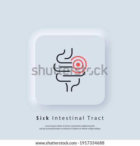 Abdominal bloating icon. Not healthy digestive tract icon. Intestinal inflammation icon, abdominal pain, constipation, gut appendicitis. Vector. UI icon. Neumorphic UI UX
