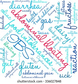 Abdominal Bloating word cloud on a white background. 