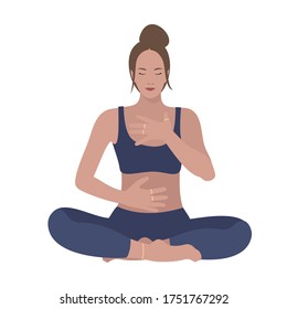 Abdominal Breathing. Breath Awareness Exercise. Vector.