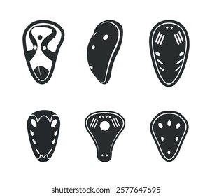 Abdominal Cricket Guard clip art design vector Isolated, Cricket Gloves Silhouette Icon Set, Professional Cricket Gloves Equipment Set. 