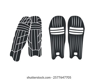 Abdominal Cricket Guard clip art design vector Isolated, Cricket Gloves Silhouette Icon Set, Professional Cricket Gloves Equipment Set. 