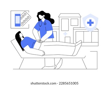 Abdominal exam abstract concept vector illustration. Family doctor checks the patients abdomen, primary care physician, medicine sector, healthcare idea, make a diagnosis abstract metaphor.