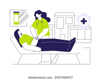 Abdominal exam abstract concept vector illustration. Family doctor checks the patients abdomen, primary care physician, medicine sector, healthcare idea, make a diagnosis abstract metaphor.