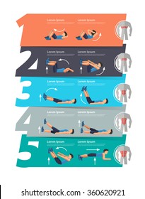 Abdominal exercise infographics banner, number 1 2 3 4 5 layout, diagram, step up options, Vector illustration modern design template