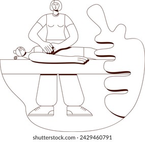 Abdominal massage treatment by professional therapist in spa. Contour drawing. Isolated vector illustration.