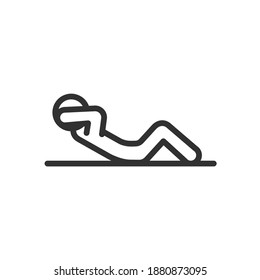abdominal muscles, torso flexion exercise, fitness, workout, linear icon. Editable stroke