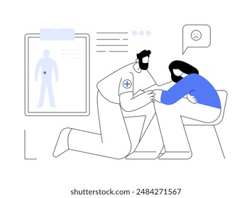 Abdominal pain abstract concept vector illustration. Doctor pulping patients abdomen, medicine sector, primary care physician, emerging conditions diagnosis, digestive problem abstract metaphor.