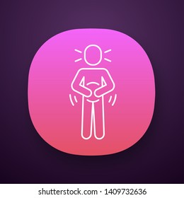 Abdominal pain app icon. Stomach ache, spasm. UI/UX user interface. Period, menstrual cramps. Web or mobile application. Chronic gastritis, pancreatitis. Vector isolated illustration