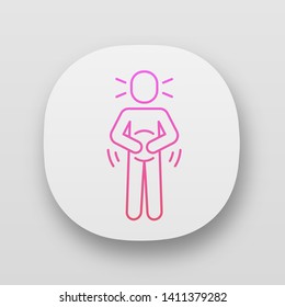 Abdominal Pain App Icon. Stomach Ache, Spasm. Food Poisoning. UI/UX User Interface. Period, Menstrual Cramps. Web Or Mobile Application. Chronic Gastritis, Pancreatitis. Vector Isolated Illustration