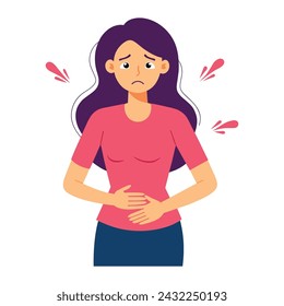 Abdominal pain female flat vector illustration