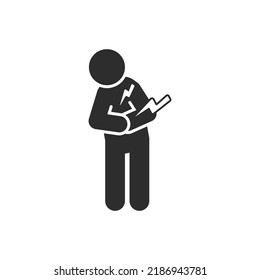 Abdominal Pain Icon. Person Is Holding On To His Stomach. Monochrome Black And White Symbol. Vector Illustration