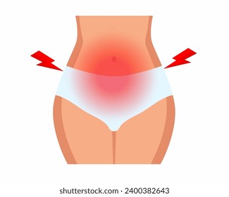 Abdominal pain or menstruation pain flat vector illustration.