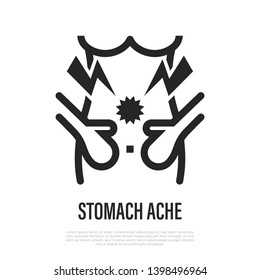 Abdominal pain thin line icon. Stomach ache. Woman is touching her belly. Vector illustration.