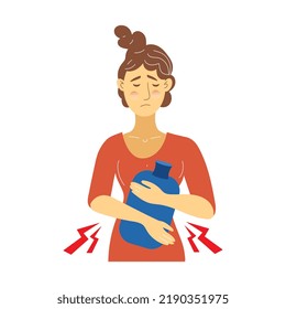 Dolor abdominal. Ilustración vectorial de los enfermos en un estilo plano.