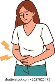 Ilustração do vetor da dor abdominal. Mulher Com Dor De Estômago.