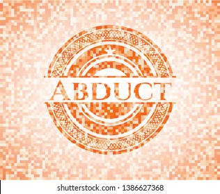 Abduct orange tile background illustration. Square geometric mosaic seamless pattern with emblem inside.