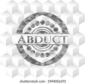 Abduct retro style grey emblem with geometric cube white background. 