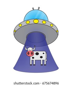Abduction of a cow by aliens, vector image
