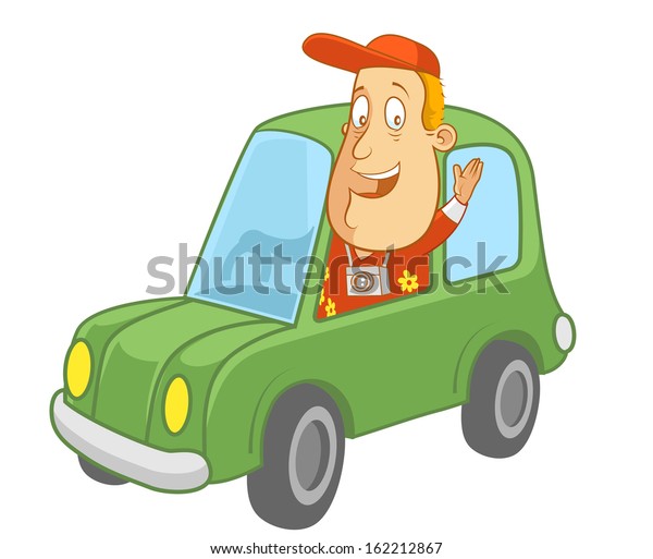 Abe\
The Tourist - Smiling and waving while driving a\
car