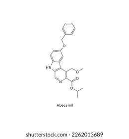 Fármaco de la estructura molecular esquelética plana de becarnilo (no benzodiazepina) utilizado en la investigación del tratamiento del insomnio. Ilustración vectorial.