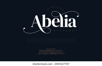 Abelia elegant Font Uppercase Lowercase and Number. Classic Lettering Minimal Fashion Designs. Typography modern serif fonts regular decorative vintage concept. vector illustration