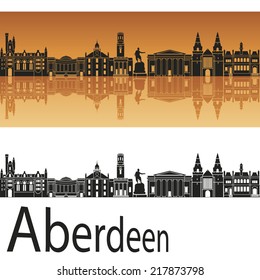 Aberdeen skyline in orange background in editable vector file