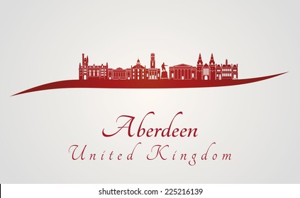 Aberdeen skyline in red and gray background in editable vector file