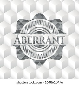 Aberrant grey badge with geometric cube white background