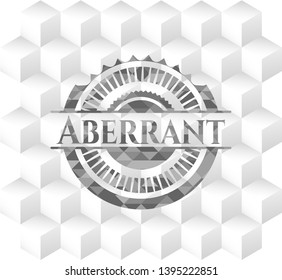 Aberrant retro style grey emblem with geometric cube white background