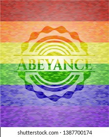 Abeyance emblem on mosaic background with the colors of the LGBT flag
