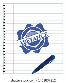 Abeyance emblem with pen effect. Blue ink. Vector Illustration. Detailed.