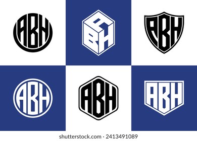 ABH initial letter geometric shape icon logo design vector. monogram, lettermark, circle, polygon, shield, symbol, emblem, elegant, abstract, wordmark, sign, art, typography, icon, geometric, shape