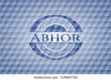 Abhor blue badge with geometric pattern.