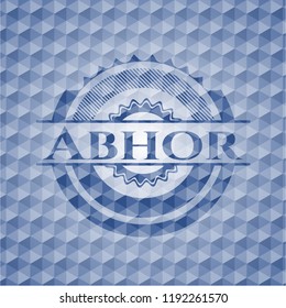 Abhor blue emblem with geometric background.