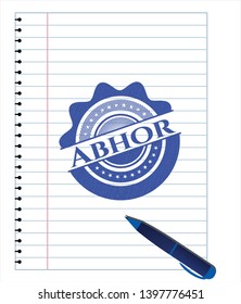 Abhor blue ink pen emblem. Vector Illustration. Detailed.