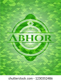 Abhor green emblem with triangle mosaic background