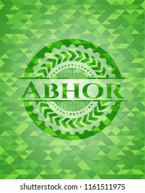 Abhor realistic green emblem. Mosaic background