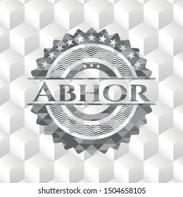 Abhor realistic grey emblem with geometric cube white background