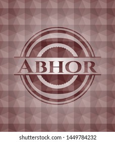 Abhor red emblem or badge with abstract geometric pattern background. Seamless.