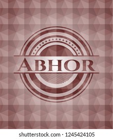 Abhor red emblem with geometric pattern background. Seamless.