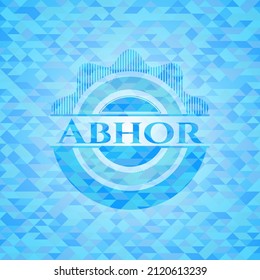 Abhor sky blue emblem with mosaic background. 