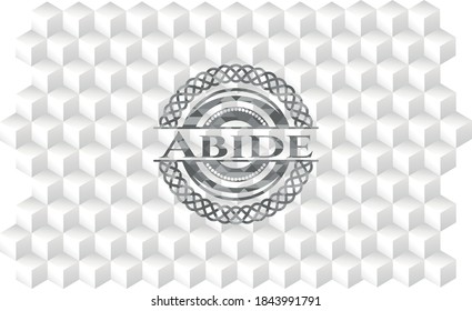 Abide grey emblem. Retro with geometric cube white background. 