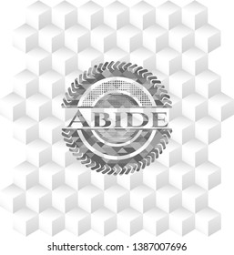 Abide grey emblem. Vintage with geometric cube white background