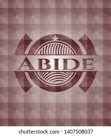 Abide red seamless emblem or badge with abstract geometric polygonal pattern background.