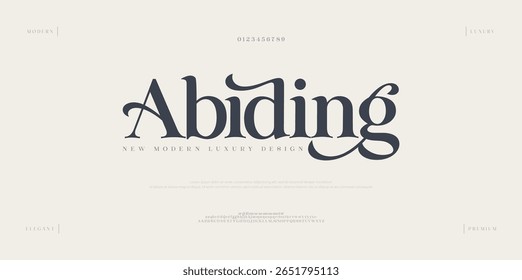 Abiding Luxury Fashion alfabeto de fontes. Mínimo fontes urbanas modernas para logotipo, marca etc. Tipografia fonte maiúscula minúscula e número. ilustração vetorial