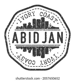 Abidjan, Côte d'Ivoire Stamp Skyline Postmark. Silhouette Postal Passport. City Round Vector Icon. Vintage Postage Design.